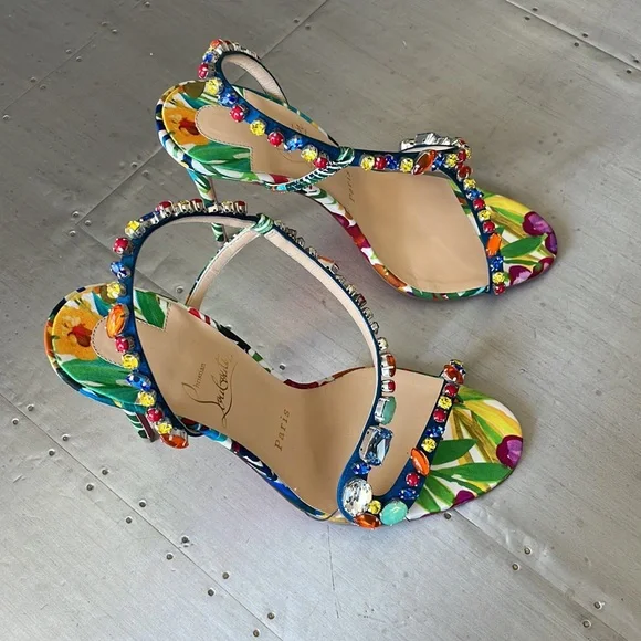 Christian louboutin Rosapetra multi color stiletto sandal 100mm sz 39 - Picture 2 of 11